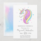 Invitation Fête d'Anniversaire Minimale Pastel Unicorn (Devant / Derrière)