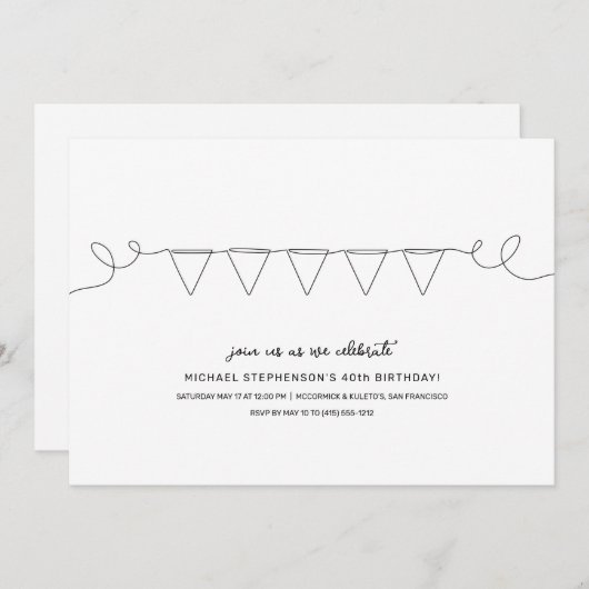 Invitation Fête d'anniversaire minimaliste (Devant / Derrière)
