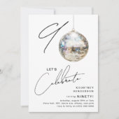 Invitation Fête d'anniversaire minimaliste Disco Ball 90 ans (Devant)