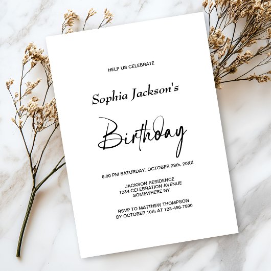 Invitation Fête d'anniversaire minimaliste moderne