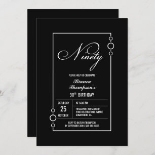 Invitation Fête d'anniversaire minimaliste moderne Black 90th