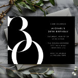 Invitation Fête d'anniversaire minimaliste moderne Noir solid<br><div class="desc">Style minimaliste moderne 30e anniversaire invitation avec un arrière - plan noir et un texte blanc, éditable modèle pour vos détails d'événement personnalisés. Cette invitation de fête d'anniversaire est le choix idéal si vous recherchez une invitation de 30e anniversaire masculin, une invitation de fête d'anniversaire adulte élégante, une invitation pour...</div>