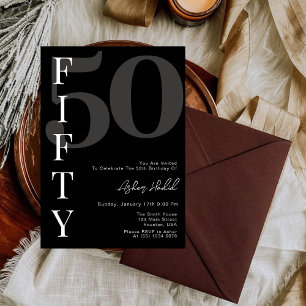 Invitation Fête d'anniversaire minimaliste noir cinquante 50
