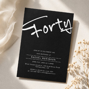 Invitation Fête d'anniversaire minimaliste noire pour adulte