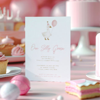 Invitation Fête d'anniversaire Minimaliste Rose Oie Silly Fir