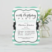 Invitation Fête d'anniversaire Mint Green & White Stripes (Debout devant)