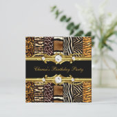 Invitation Fête d'anniversaire Mixte Poster de animal Gold No (Debout devant)