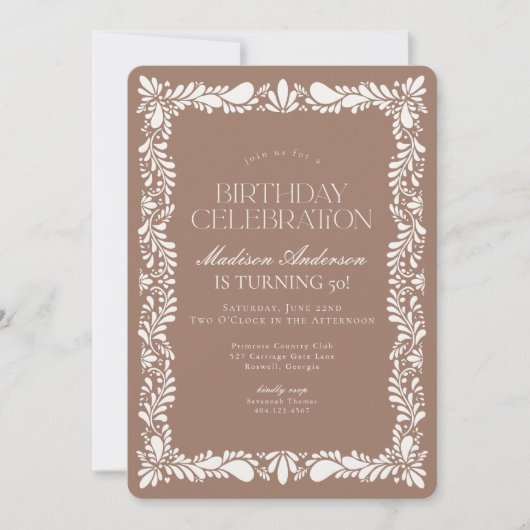 Invitation Fête d'anniversaire Mocha Brown Talavera (Devant)