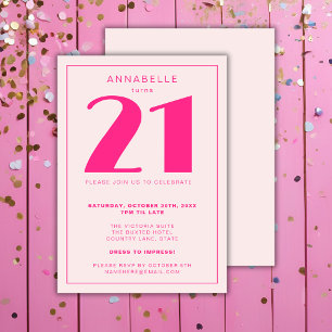 Invitation Fête d'anniversaire moderne 21e Vingt et une rose