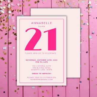 Invitation Fête d'anniversaire moderne 21e Vingt et une rose