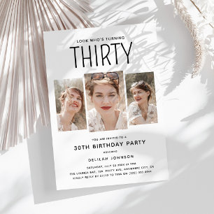 Invitation Fête d'anniversaire moderne 30 ans avec 3 photos