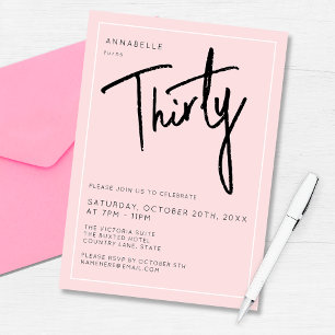 Invitation Fête d'anniversaire moderne 30 ans Trentième
