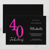 Invitation Fête d'anniversaire moderne 40 et fabuleux 40 ans (Devant / Derrière)