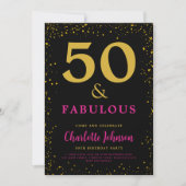Invitation Fête d'anniversaire moderne 50 ans rose (Devant)