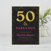 Invitation Fête d'anniversaire moderne 50 ans rose (Debout devant)