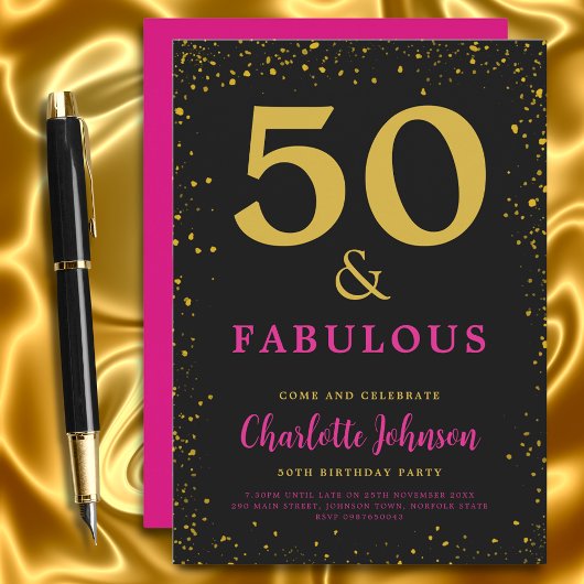 Invitation Fête d'anniversaire moderne 50 ans rose