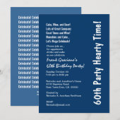 Invitation Fête d'anniversaire moderne 60e Coeur Bleu et Blan (Devant / Derrière)