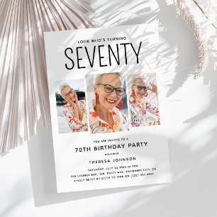 Invitation Fête d'anniversaire moderne 70 ans avec 3 photos