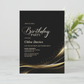Invitation Fête d'anniversaire moderne Black and Gold (Debout devant)