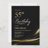 Invitation Fête d'anniversaire moderne Black and Gold 55th (Devant)
