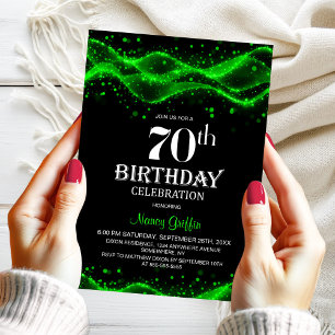 Invitation Fête d'anniversaire moderne Black and Green 70th