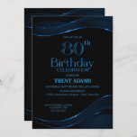 Invitation Fête d'anniversaire moderne Black Blue 80th<br><div class="desc">Invitation vos amis et proches pour célébrer votre 80e anniversaire avec cette élégante invitation de fête d'anniversaire en noir et bleu.</div>
