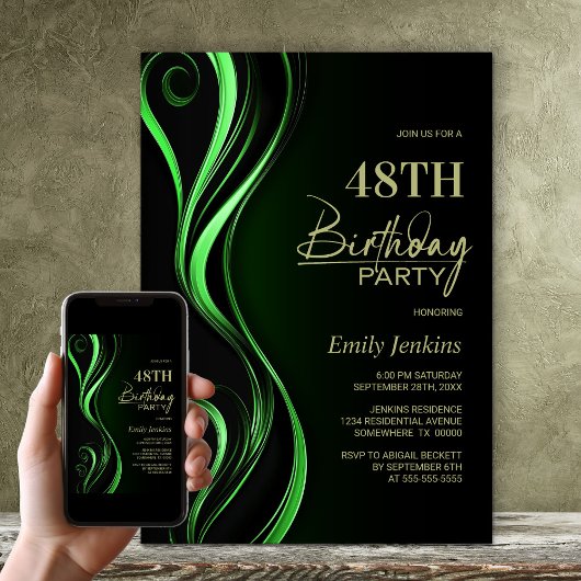 Invitation Fête d'anniversaire moderne Black Green