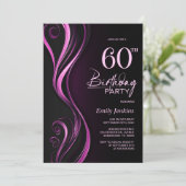 Invitation Fête d'anniversaire moderne Black Pink 60e (Debout devant)