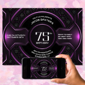 Invitation Fête d'anniversaire moderne Black Pink 75e