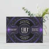 Invitation Fête d'anniversaire moderne Black Purple 90e (Debout devant)