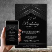 Invitation Fête d'anniversaire moderne Black Silver 70e