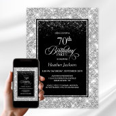 Invitation Fête d'anniversaire moderne Black Silver 70e