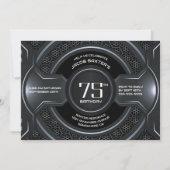 Invitation Fête d'anniversaire moderne Black Silver 75e (Devant)