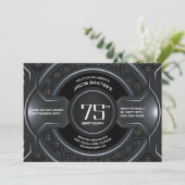 Invitation Fête d'anniversaire moderne Black Silver 75e (Debout devant)