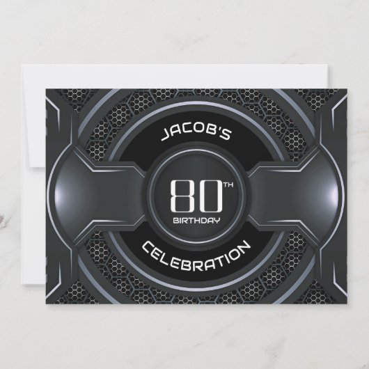 Invitation Fête d'anniversaire moderne Black Silver 80e (Dos)
