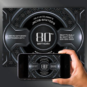 Invitation Fête d'anniversaire moderne Black Silver 80e