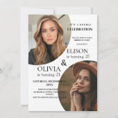 Invitation Fête d'anniversaire moderne blanc et noir (Devant)