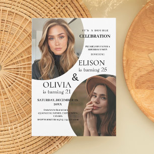 Invitation Fête d'anniversaire moderne blanc et noir