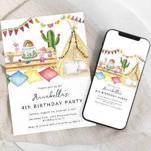 Invitation Fête d'anniversaire moderne bohème en pique-nique
