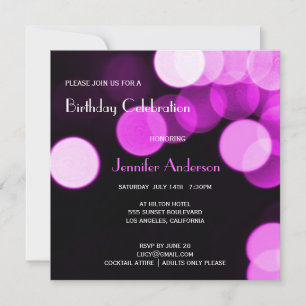 Invitation Fête d'anniversaire Moderne Bokeh Rose Paillettes