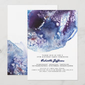 Invitation Fête d'anniversaire moderne d'aquarelle de bleu (Devant / Derrière)