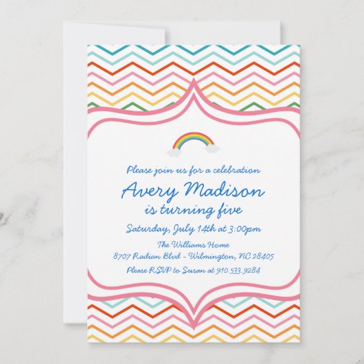 Invitation Fête d'anniversaire moderne de rayure de Chevron (Devant)
