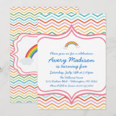 Invitation Fête d'anniversaire moderne de rayure de Chevron (Devant / Derrière)