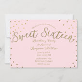 Invitation Fête d'anniversaire moderne douce 16 Gold & Pink B (Devant)