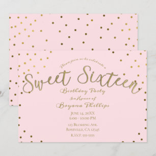Invitation Fête d'anniversaire moderne douce 16 Gold & Pink B