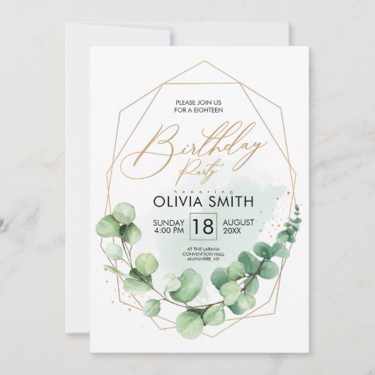 Invitation Fête d'Anniversaire moderne Eucalyptus verdure (Devant)