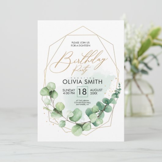 Invitation Fête d'Anniversaire moderne Eucalyptus verdure (Debout devant)