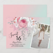 Invitation Fête d'anniversaire moderne floral ombre sweet six (Devant / Derrière)