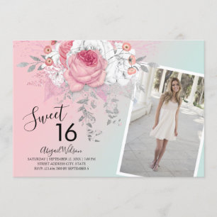 Invitation Fête d'anniversaire moderne floral ombre sweet six