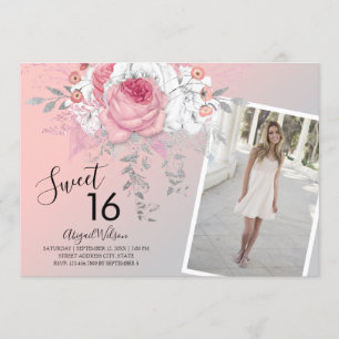 Invitation Fête d'anniversaire moderne floral ombre sweet six